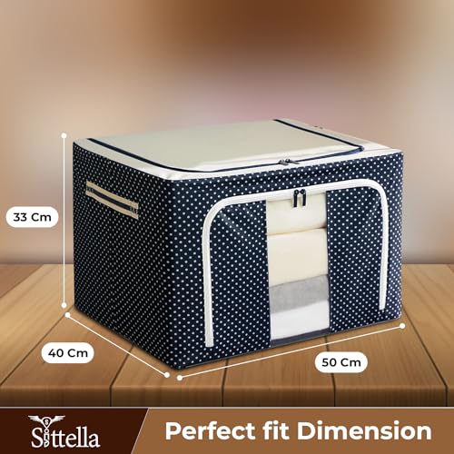 SITTELLA® Pack of 02 Wardrobe Organizer Box, 66 Litres (50 × 40 × 33 cm), Foldable Clothes Storage with Zipper & Handle, Blue - Image 2