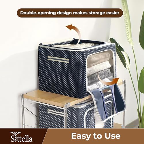 SITTELLA® Pack of 02 Wardrobe Organizer Box, 66 Litres (50 × 40 × 33 cm), Foldable Clothes Storage with Zipper & Handle, Blue - Image 4