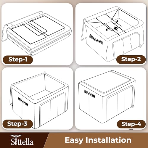 SITTELLA® Pack of 02 Wardrobe Organizer Box, 66 Litres (50 × 40 × 33 cm), Foldable Clothes Storage with Zipper & Handle, Blue - Image 5