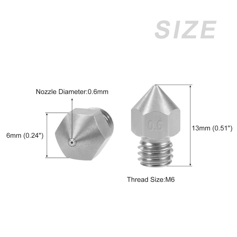 METALLIXITY 5Pcs Stainless Steel MK8 3D Printer Nozzle M6x0 6mm Extruder - Image 3