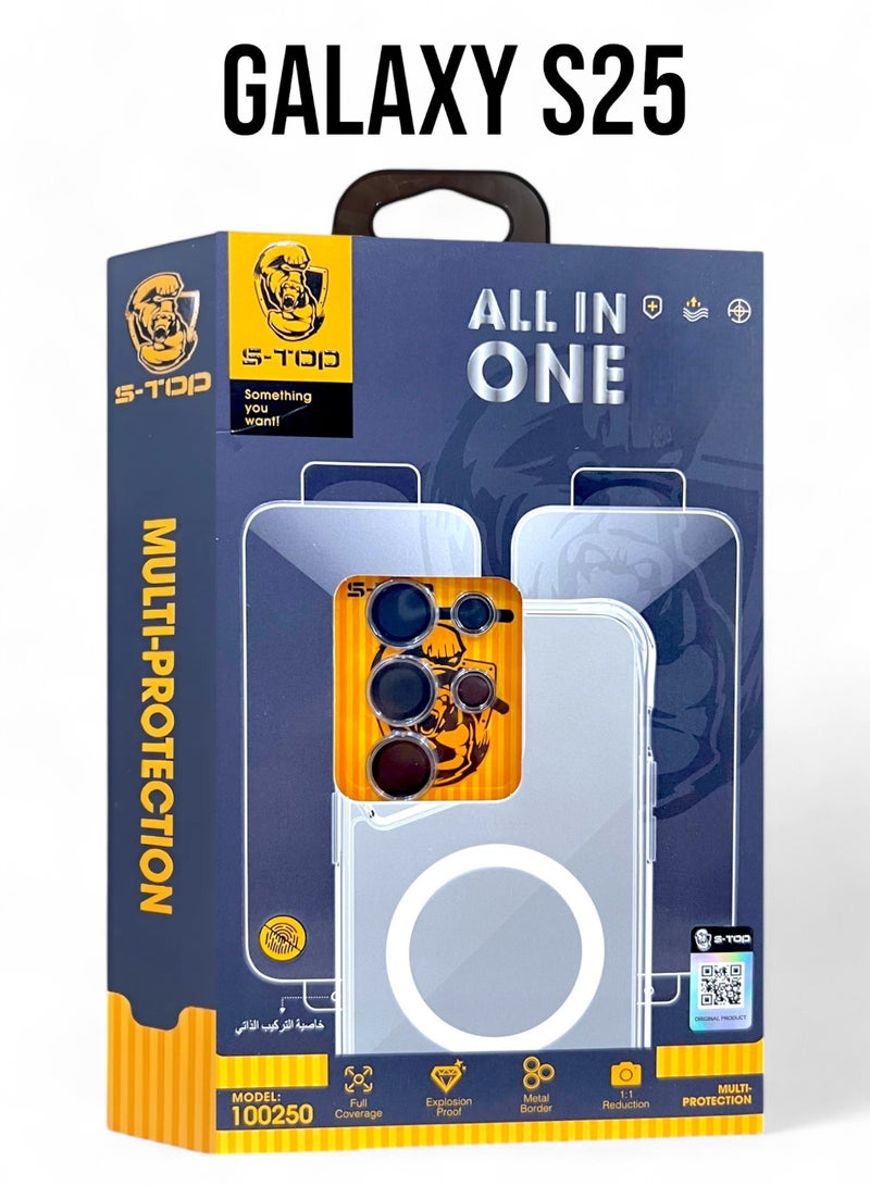 اس-توب بكج الحماية الكاملة الجديد لـ سامسونج جالكسي اس 25 (Galaxy S25) مع كفر يدعم الشحن اللاسلكي (MagSafe) حماية كاملة لجهازك ضد الخدوش والسقوط, الكل في واحد (ALL IN ONE), البكج الأصلي من S-TOP - Image 1