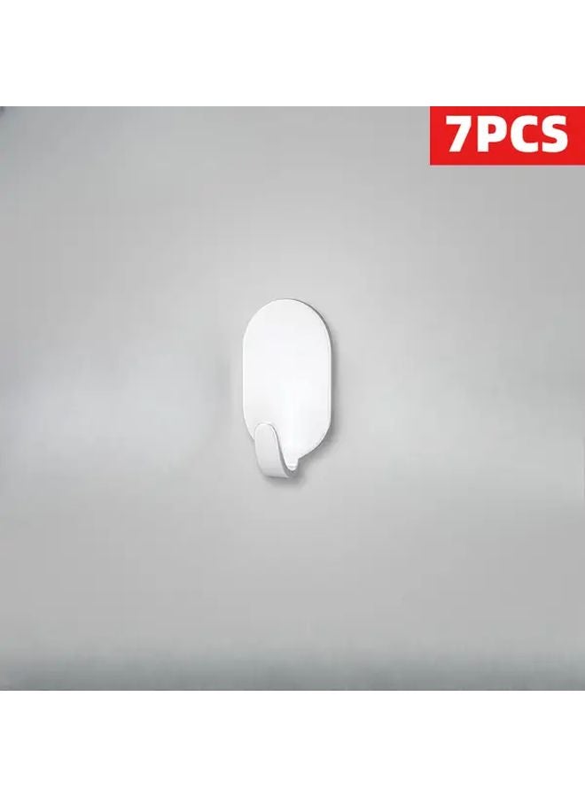 خطافات حائطية بيضاء ثقيلة من الفولاذ المقاوم للصدأ، 7 قطع، تركيب لاصق بدون حفر - Image 1