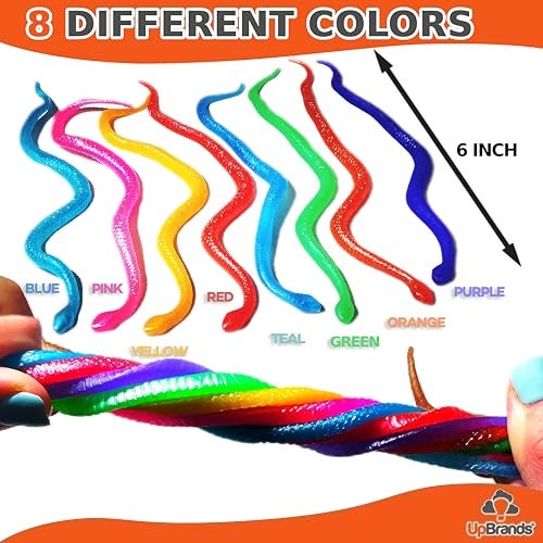 UpBrands 48 Stretchy Snakes Toys 6 Inches Bulk Set 8 Glitter Colors Kit for Birthday Party Favors for Kids Goodie Bags Easter Egg Basket Stuffers Pinata Filler Small Classroom Prizes - Image 5