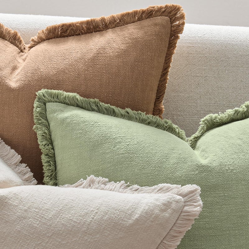 ANRODUO Set of 2 Decorative Throw Pillow Covers 18Ã—18 Inch Soft Linen Fringe Farmhouse Boho Vintage Cushion Covers with Tassels Accent Pillowcase for Couch Sofa Bed Living Room Spring Decor Sage Green - Image 4