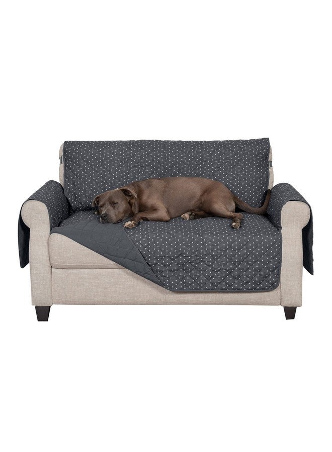 غطاء حماية للأريكة المزدوجة مقاوم للماء وقابل للعكس من فورهافن للكلاب والقطط والأطفال - غطاء مبطن لغرفة المعيشة بنقشة بولكا باو - رمادي وبني، أريكة مزدوجة - Image 1