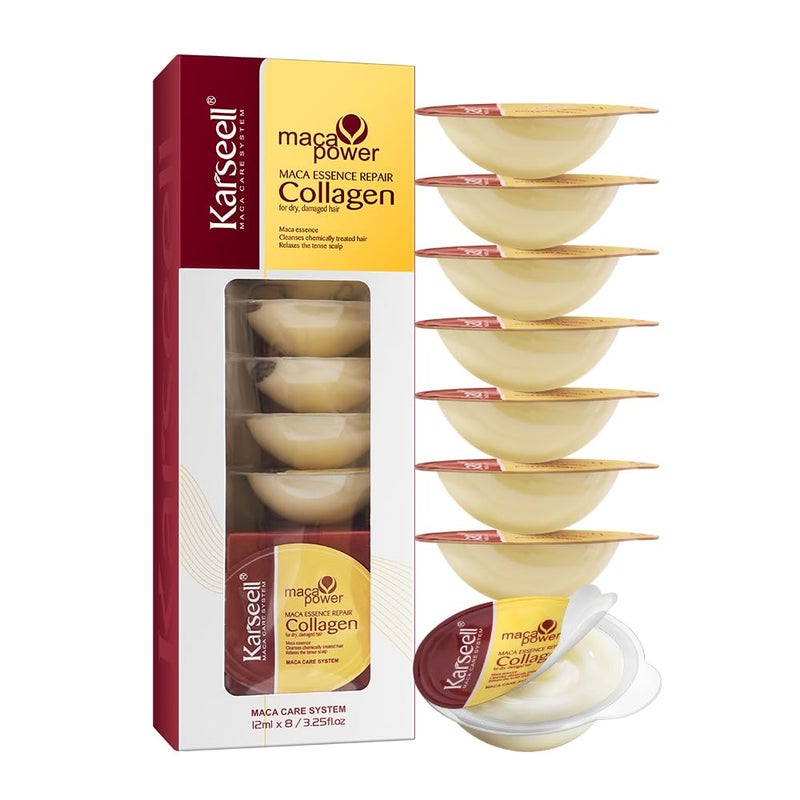 Karseell قناع كارسيل 8 عبوة من الكولاجين للشعر الجاف التالف بزيت الأركان بحجم السفر علاج كولاجين عميق الإصلاح لجميع أنواع الشعر 3.25 أونصة سائلة - Image 1