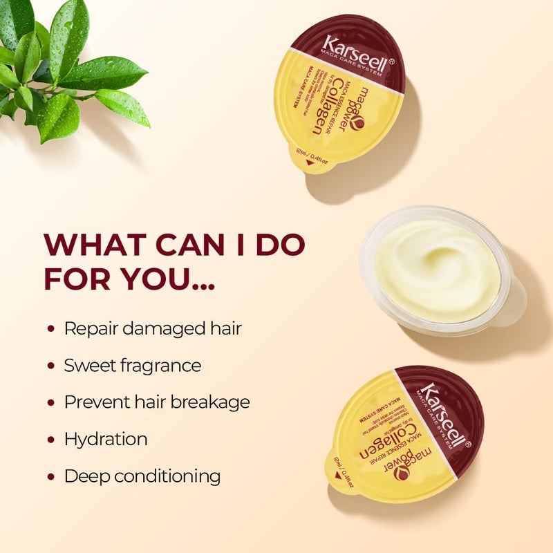 Karseell قناع كارسيل 8 عبوة من الكولاجين للشعر الجاف التالف بزيت الأركان بحجم السفر علاج كولاجين عميق الإصلاح لجميع أنواع الشعر 3.25 أونصة سائلة - Image 4