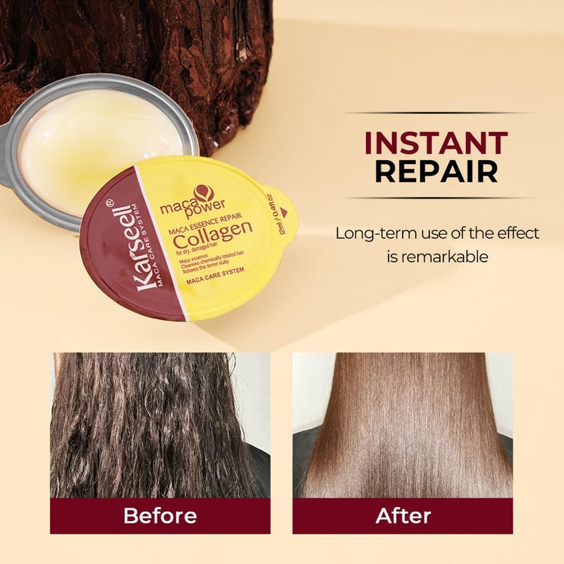 Karseell قناع كارسيل 8 عبوة من الكولاجين للشعر الجاف التالف بزيت الأركان بحجم السفر علاج كولاجين عميق الإصلاح لجميع أنواع الشعر 3.25 أونصة سائلة - Image 5