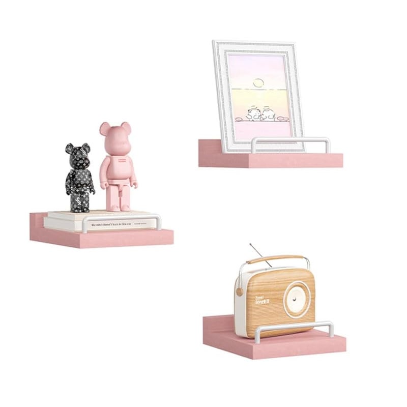 RYOFOBETTO Small Floating Shelf 6X6 Inches Farmhouse Wall Shelves for Living Room Bedroom Picture Frames Plants Kitchen Set of 3 Pink and White