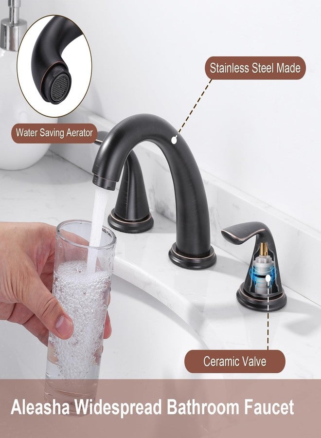 Aleasha Bathroom Sink Faucet 3 Holes Oil Rubbed Bronze, Widespread Bathroom Faucet, Washroom Faucets with Pop Up Drain, Washroom Sink Faucets with 304 Stainless Steel Lead-Free Hose - Image 4