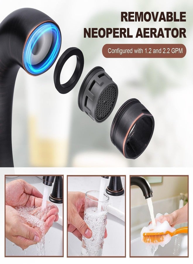Aleasha Bathroom Sink Faucet 3 Holes Oil Rubbed Bronze, Widespread Bathroom Faucet, Washroom Faucets with Pop Up Drain, Washroom Sink Faucets with 304 Stainless Steel Lead-Free Hose - Image 5