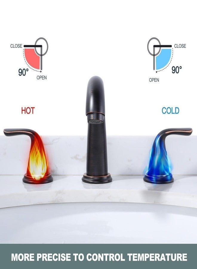 Aleasha Bathroom Sink Faucet 3 Holes Oil Rubbed Bronze, Widespread Bathroom Faucet, Washroom Faucets with Pop Up Drain, Washroom Sink Faucets with 304 Stainless Steel Lead-Free Hose - Image 3