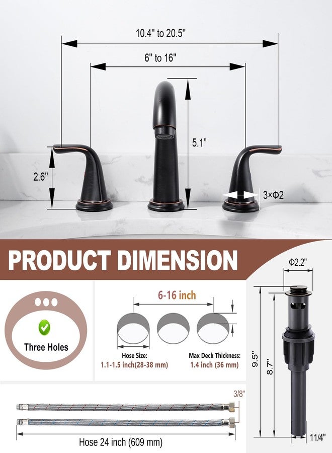 Aleasha Bathroom Sink Faucet 3 Holes Oil Rubbed Bronze, Widespread Bathroom Faucet, Washroom Faucets with Pop Up Drain, Washroom Sink Faucets with 304 Stainless Steel Lead-Free Hose - Image 2