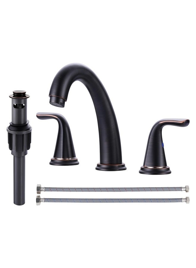 Aleasha Bathroom Sink Faucet 3 Holes Oil Rubbed Bronze, Widespread Bathroom Faucet, Washroom Faucets with Pop Up Drain, Washroom Sink Faucets with 304 Stainless Steel Lead-Free Hose - Image 1