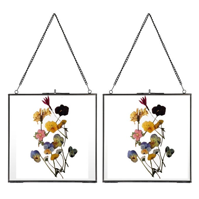 SET OF 2 BRASS WALL HANGING PHOTO FRAME GLASS FLOATING FRAME FOR DISPLAY PRESSED FLOWERS ARTWORK DOUBLE GLASS FLOATING FRAME STYLE SQUARE GALLERY WALL FRAME FOR PHOTO PICTURE POSTER ETC