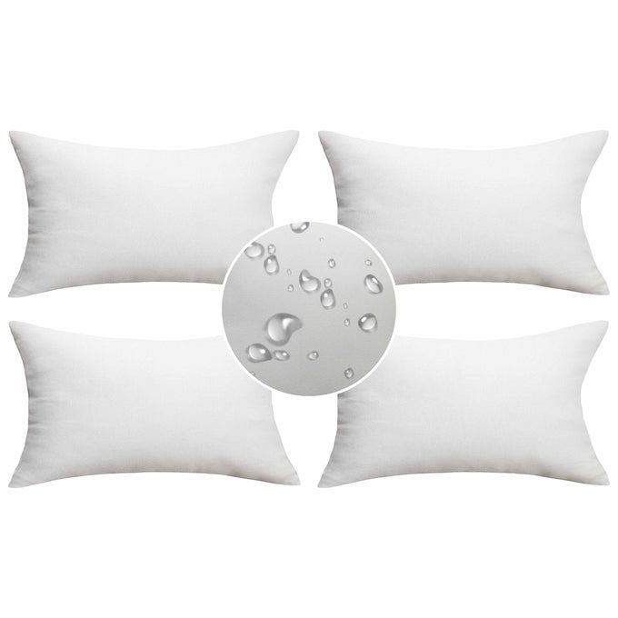 OUTDOOR 12X20 PILLOW COVERS SET OF 4 DECORATIVE WATERPROOF THROW PILLOWCASES RECTANGLE CUSHION COVERS FOR CHAIR SOFA GARDEN PATIO 12 X 20 INCH WHITE NO INSERT
