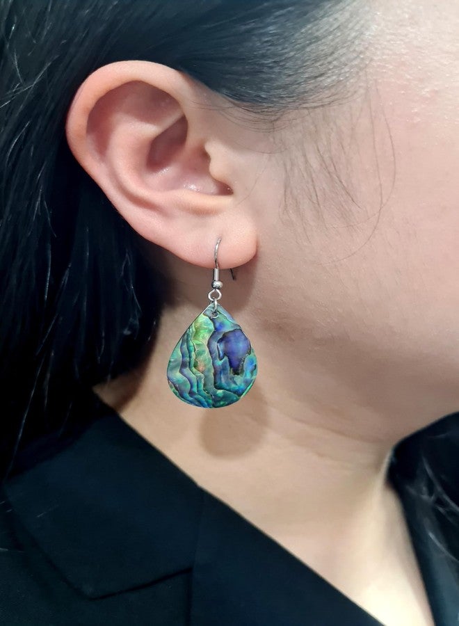 Swimmi Iridescent Paua Abalone Shell Earrings, Teardrop Natural Abalone Earrings for Women, Handmade Dangle Drop Seashell Earrings Fashion Jewelry BA196 - Image 5