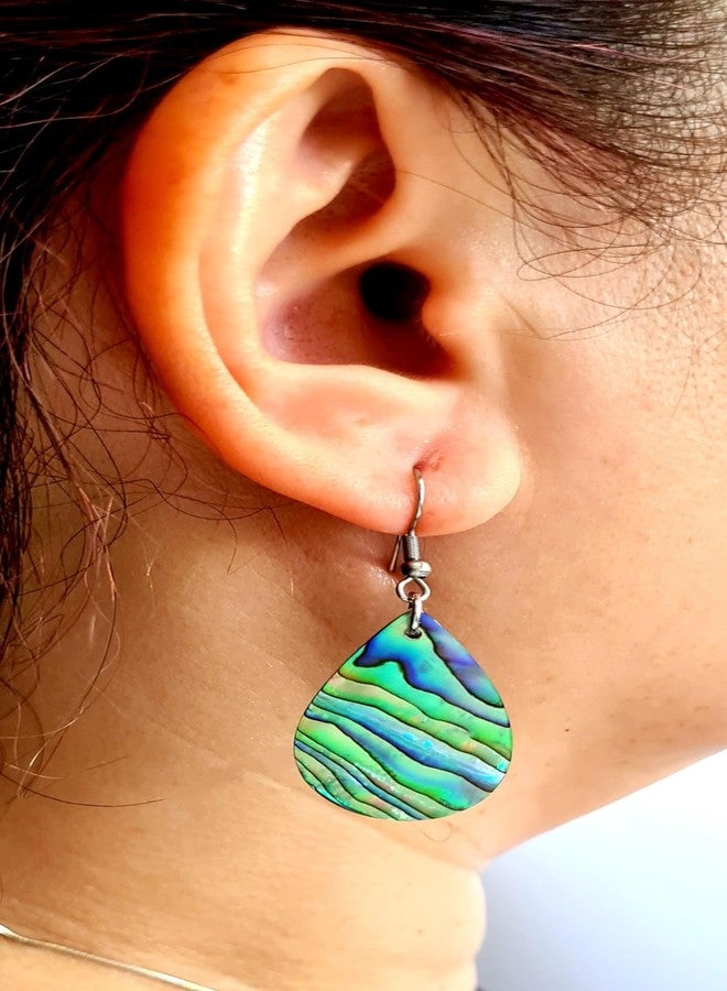 Swimmi Iridescent Paua Abalone Shell Earrings, Teardrop Natural Abalone Earrings for Women, Handmade Dangle Drop Seashell Earrings Fashion Jewelry BA196 - Image 4
