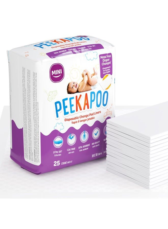 Peekapoo Mini – 25 Pack Disposable Changing Pads for Baby (18 Inches x 16 Inches) Disposable Waterproof Liners, Diaper Changing Pad Protector Mat - Image 1
