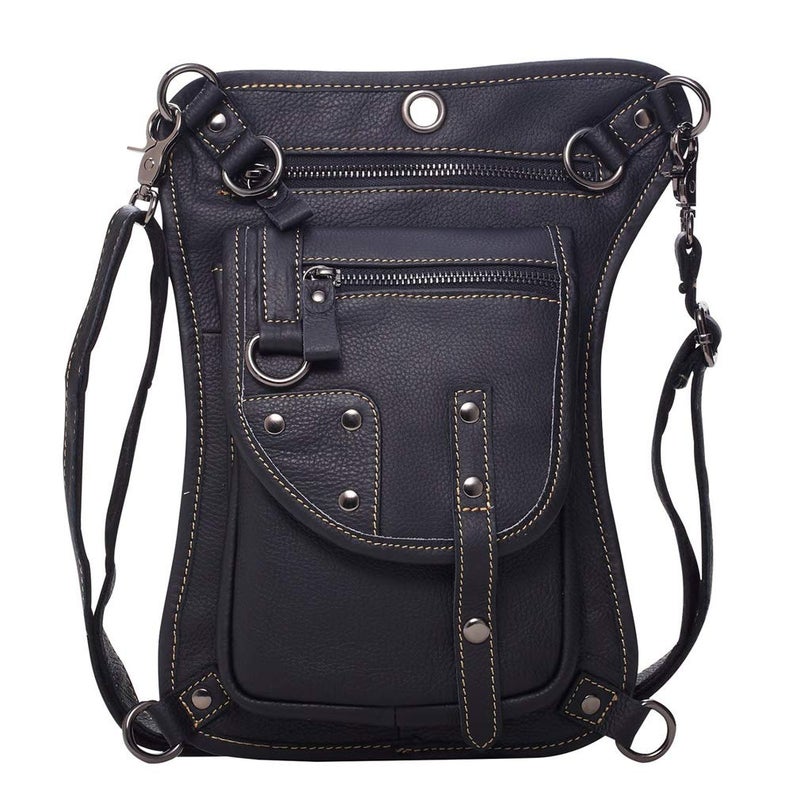 Hebetag Leather Waist Pack Drop Leg Bag for Men Women MultiPurpose Motorcycle Bike Riding Cycling Travel Outdoor Fishing Hiking Camping Thigh Fanny Pouch Sling Crossbody Daypack Black - Image 2