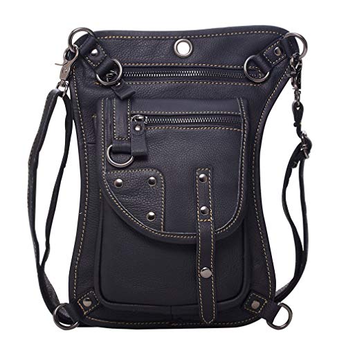 Hebetag Leather Waist Pack Drop Leg Bag for Men Women MultiPurpose Motorcycle Bike Riding Cycling Travel Outdoor Fishing Hiking Camping Thigh Fanny Pouch Sling Crossbody Daypack Black - Image 1