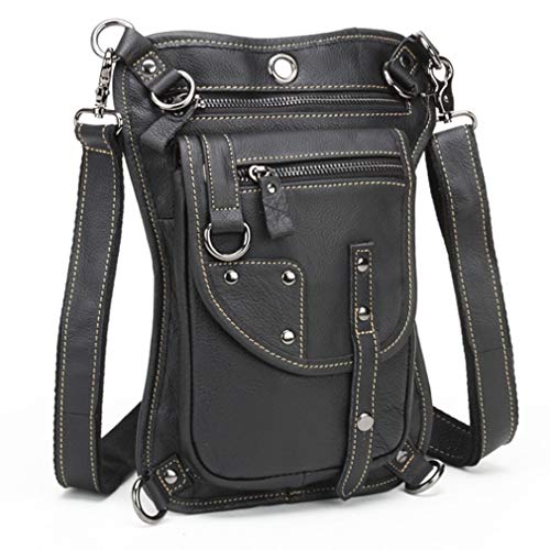 Hebetag Leather Waist Pack Drop Leg Bag for Men Women MultiPurpose Motorcycle Bike Riding Cycling Travel Outdoor Fishing Hiking Camping Thigh Fanny Pouch Sling Crossbody Daypack Black - Image 3