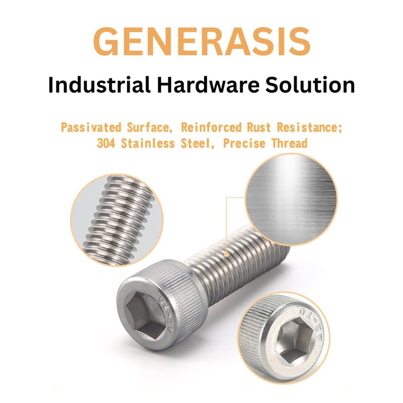 GENERASIS - SS304 | M3, M4, M5, M6 | Nut & Bolt Sets | 4 - Sizes | Stainless Steel Socket Head Cap Screws, Nuts, Washers & Allen Keys Assortment Kit – Storage Box for DIY, Home Use (Pack of 526) - Image 3