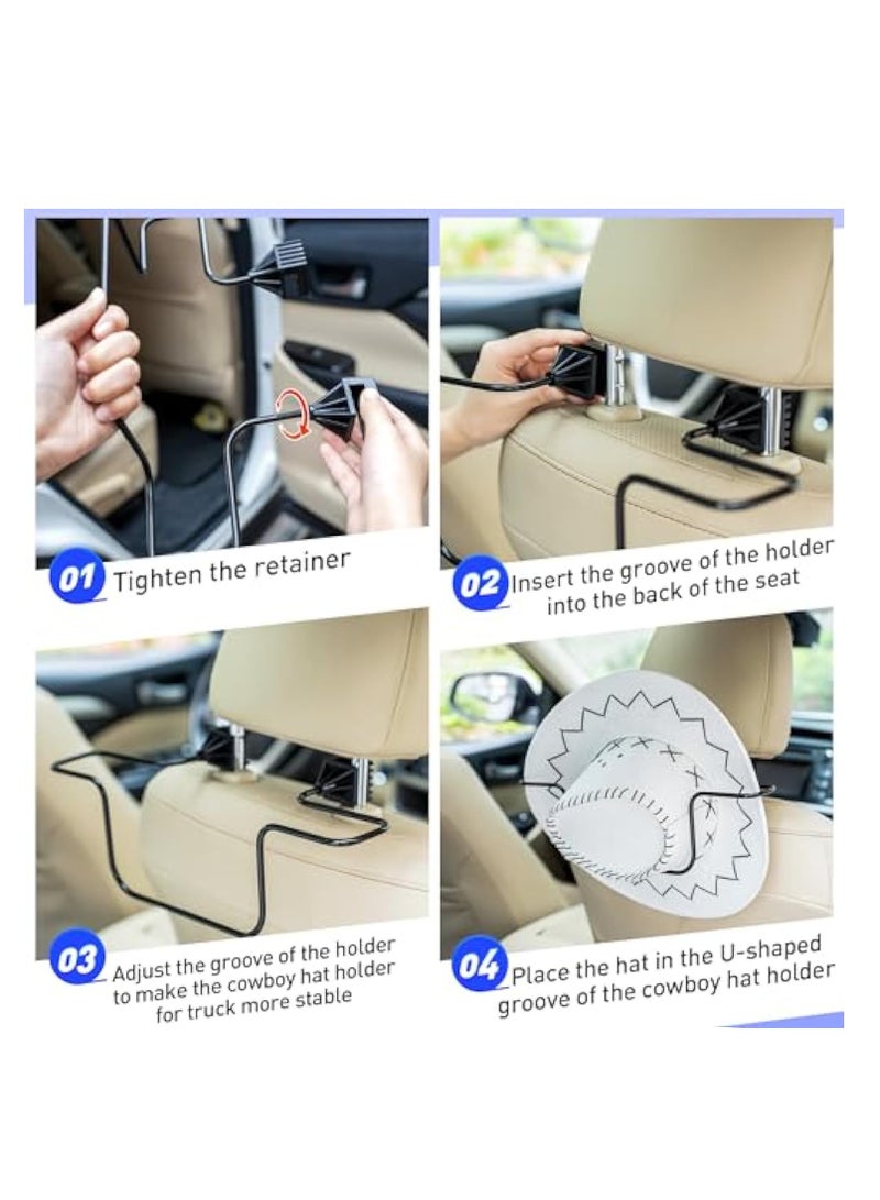 KASTWAVE 1 Pack Cowboy Hat Rack for Truck, Back Seat Organizer Black Leather Hanger Holder Hook, Cowboy Hat Holder Rack for Truck SUV Car, Keep Hat Shape, Car Clothes Hanger Bar Coat Hanger Hard Hat  - Image 4