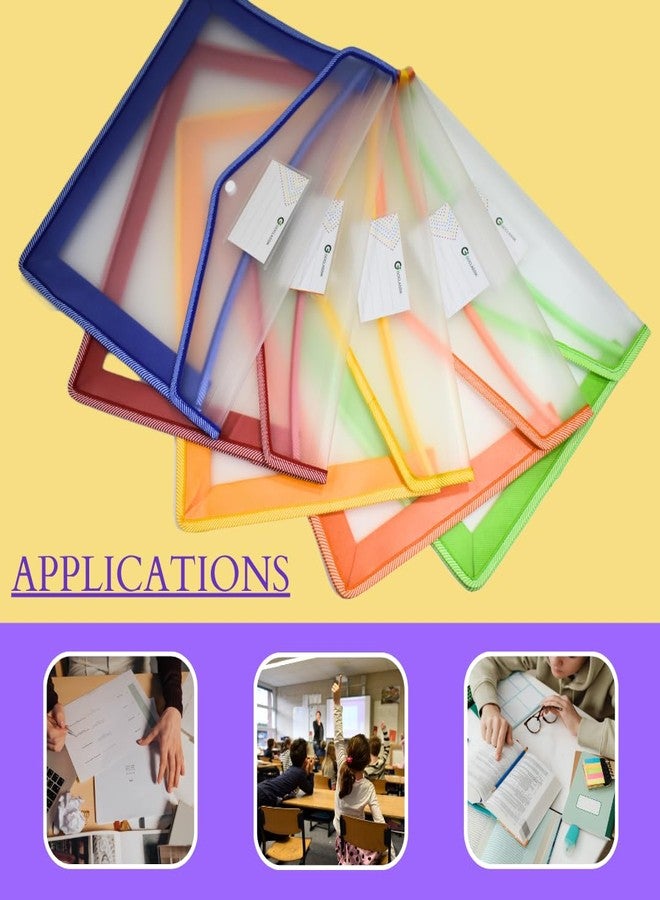 ال سي مجلدات ملفات بلاستيكية A4 بإغلاق بزر كبس - عبوة من 5 مجلدات متعددة الألوان، منظمات مستندات على شكل مغلفات بلاستيكية، مجلدات مشاريع شفافة مقاومة للماء مع جيب لوضع الملصقات، مناسبة للمدرسة والمكتب والمنزل - Image 5