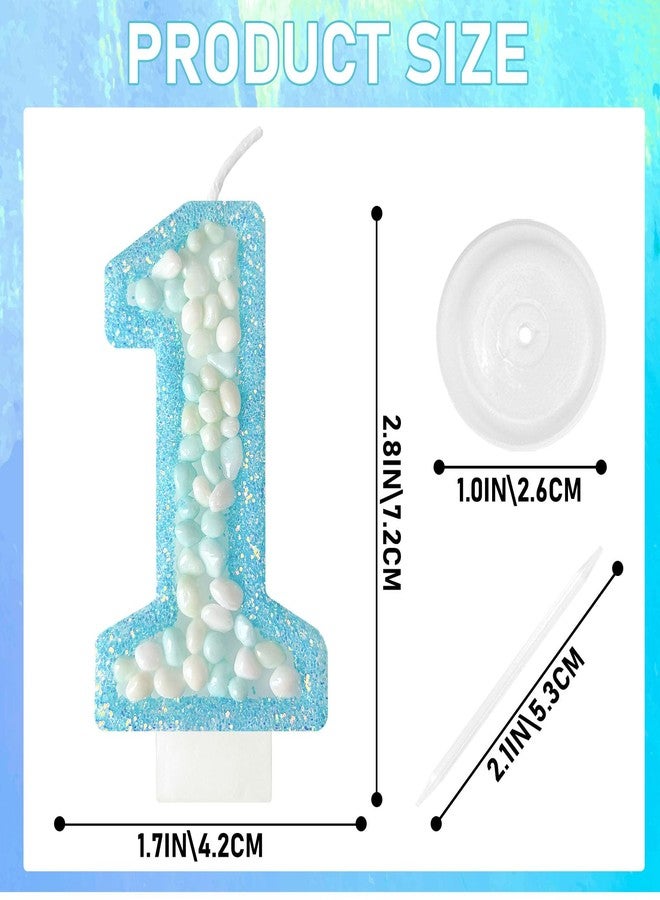 Zlongron Blue Number 1 Birthday Candle, Macaron Cake Topper with Glitter for Girls 1nd Birthday, Party Decorations - Image 2
