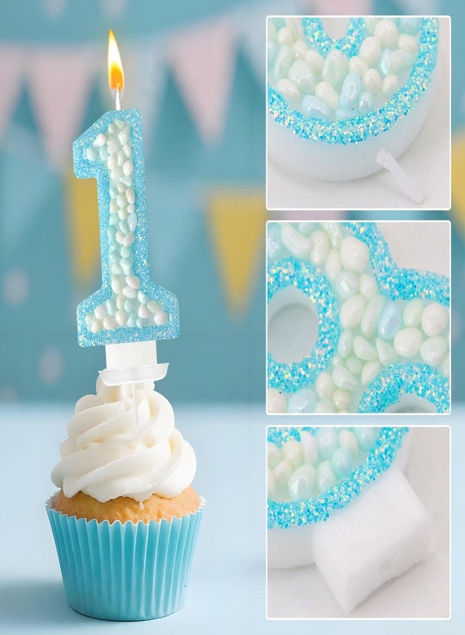 Zlongron Blue Number 1 Birthday Candle, Macaron Cake Topper with Glitter for Girls 1nd Birthday, Party Decorations - Image 3