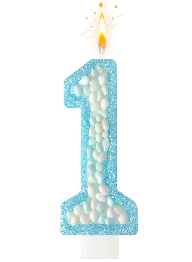 Zlongron Blue Number 1 Birthday Candle, Macaron Cake Topper with Glitter for Girls 1nd Birthday, Party Decorations - Image 1