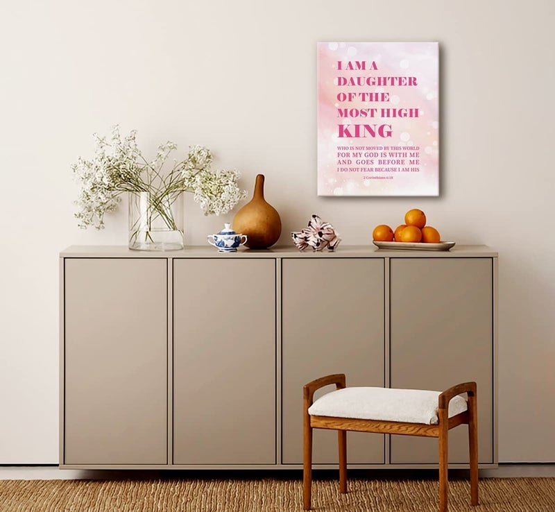 WKYAER Canvas Wall Art 2 Corinthians 6:18- I Am the Daughter of A King Inspirational Quote Scripture Sign - Image 2