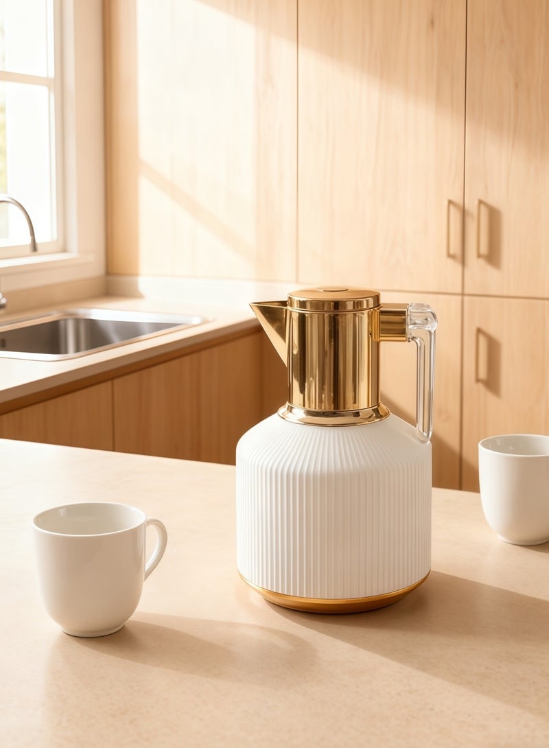 Beautiful Small Thermos For Home Use, Stylish High-End Thermos For Office Use, Milky White Thermos, Plastic Shell + Glass Liner 1.0L - Image 1