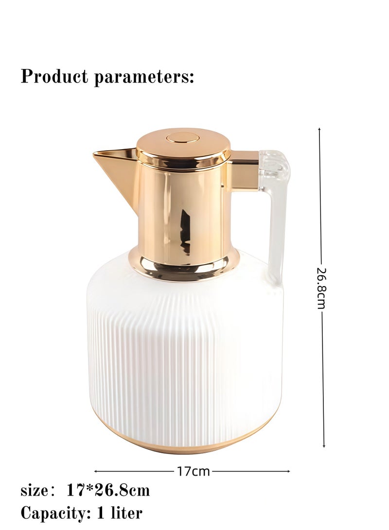 Beautiful Small Thermos For Home Use, Stylish High-End Thermos For Office Use, Milky White Thermos, Plastic Shell + Glass Liner 1.0L - Image 2