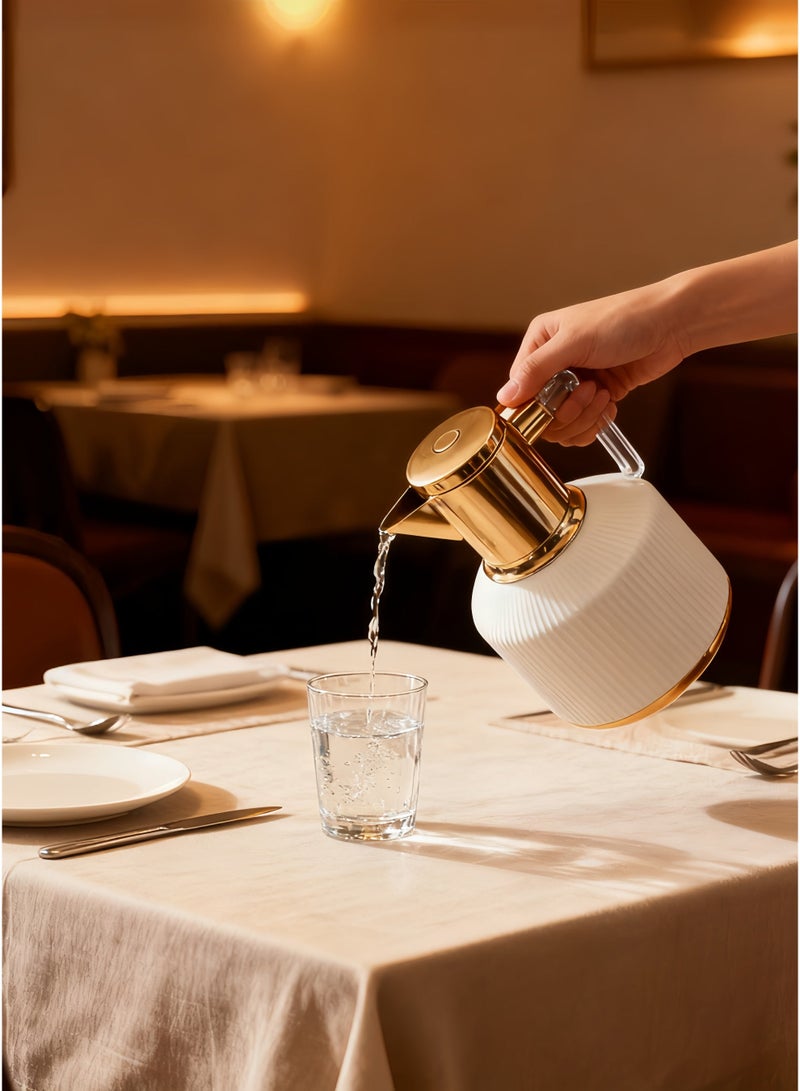 Beautiful Small Thermos For Home Use, Stylish High-End Thermos For Office Use, Milky White Thermos, Plastic Shell + Glass Liner 1.0L - Image 3