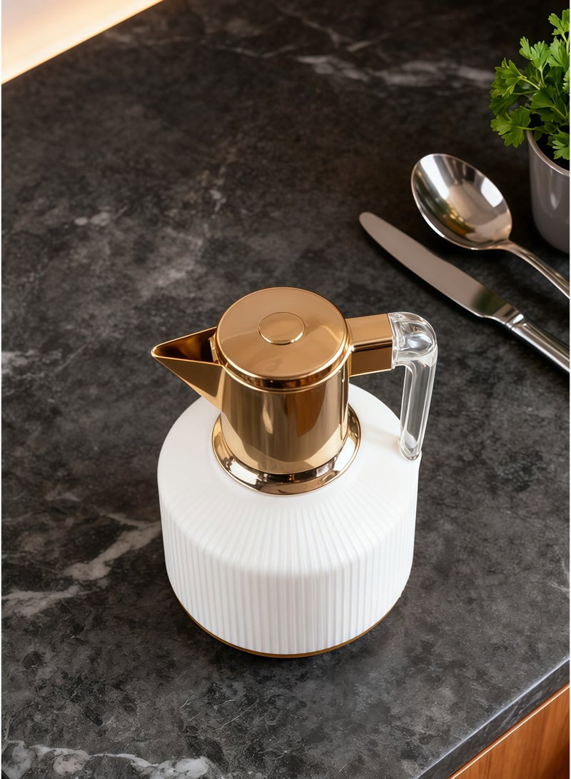 Beautiful Small Thermos For Home Use, Stylish High-End Thermos For Office Use, Milky White Thermos, Plastic Shell + Glass Liner 1.0L - Image 4