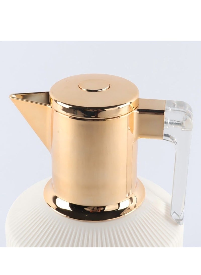 Beautiful Small Thermos For Home Use, Stylish High-End Thermos For Office Use, Milky White Thermos, Plastic Shell + Glass Liner 1.0L - Image 5