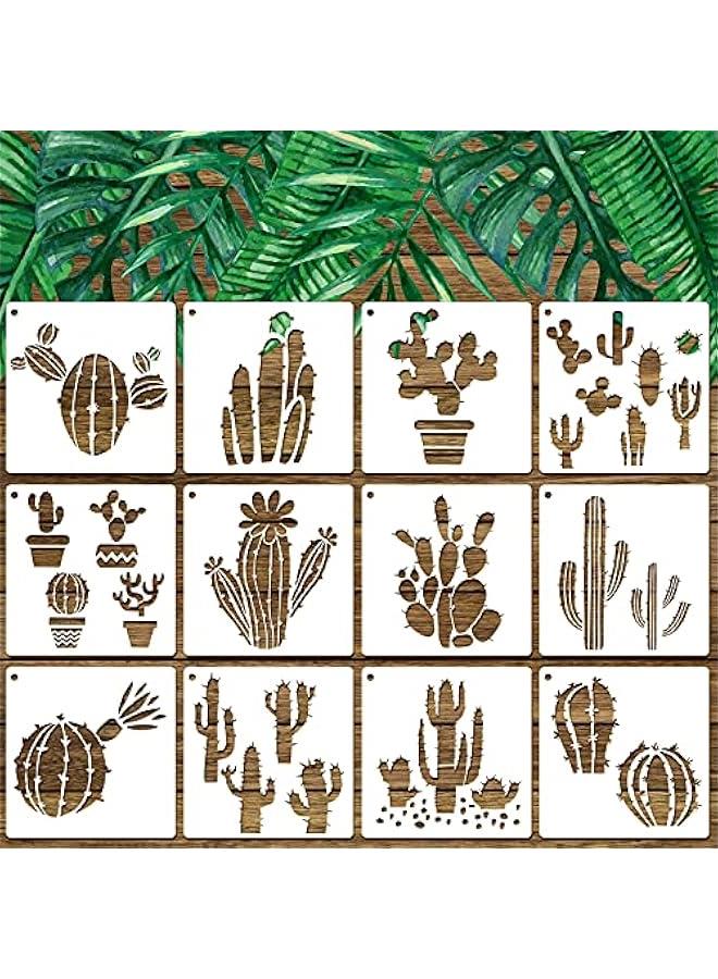Arabest 12 Pieces Cactus Stencil for Painting Tropical Cactus Stencil Reusable Summer Cacti Stencil for Cinco De Mayo Children DIY Art Notebook Greeting Card Scrapbook  - Image 1