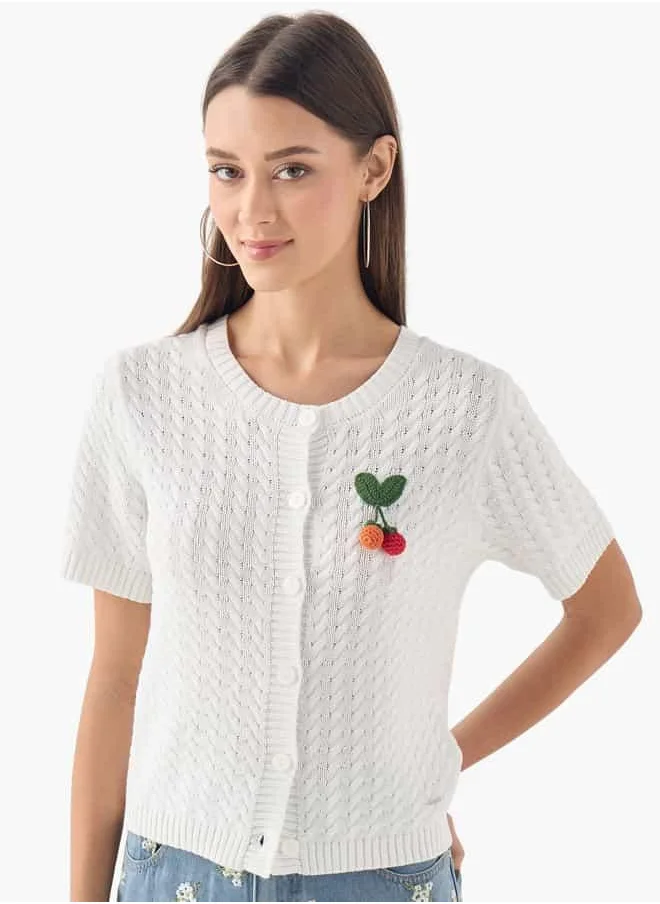 Lee Cooper Lee Cooper Crochet Textured Sweater with Short Sleeves