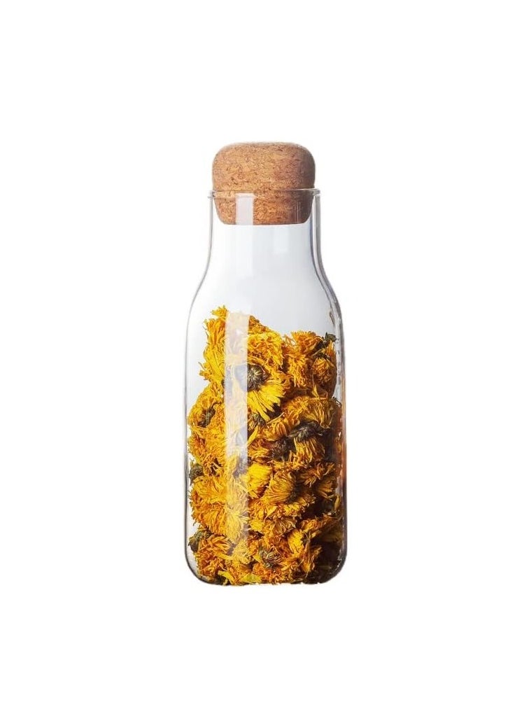 Eco-neutral - Eco neutral Glass Jar Cork Lid clear glass Bottle for Water Juices Containers Bottle for Tea Herbs Seasonings Canister with Airtight Round Cork stopper 600 ML - Image 1