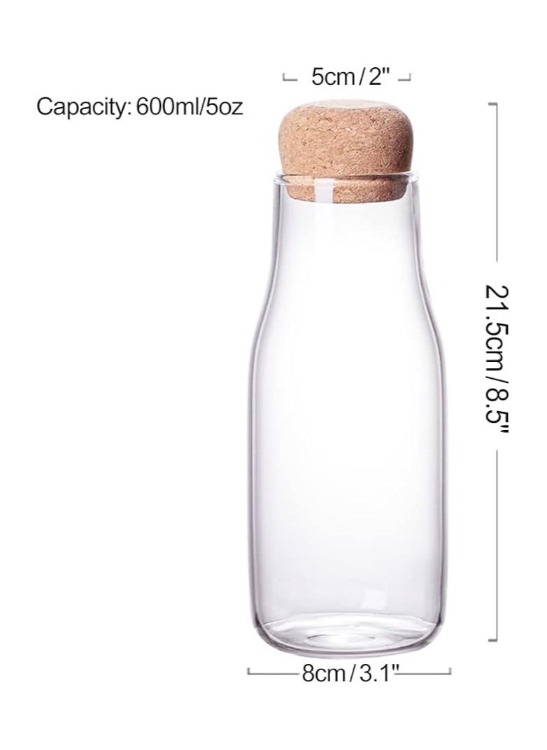 Eco-neutral - Eco neutral Glass Jar Cork Lid clear glass Bottle for Water Juices Containers Bottle for Tea Herbs Seasonings Canister with Airtight Round Cork stopper 600 ML - Image 1