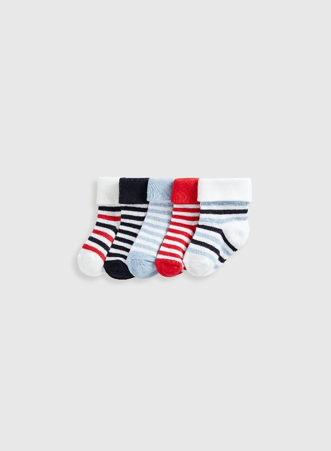 mothercare Striped Turn-Over-Top Baby Socks - 5 Pack  - Image 3
