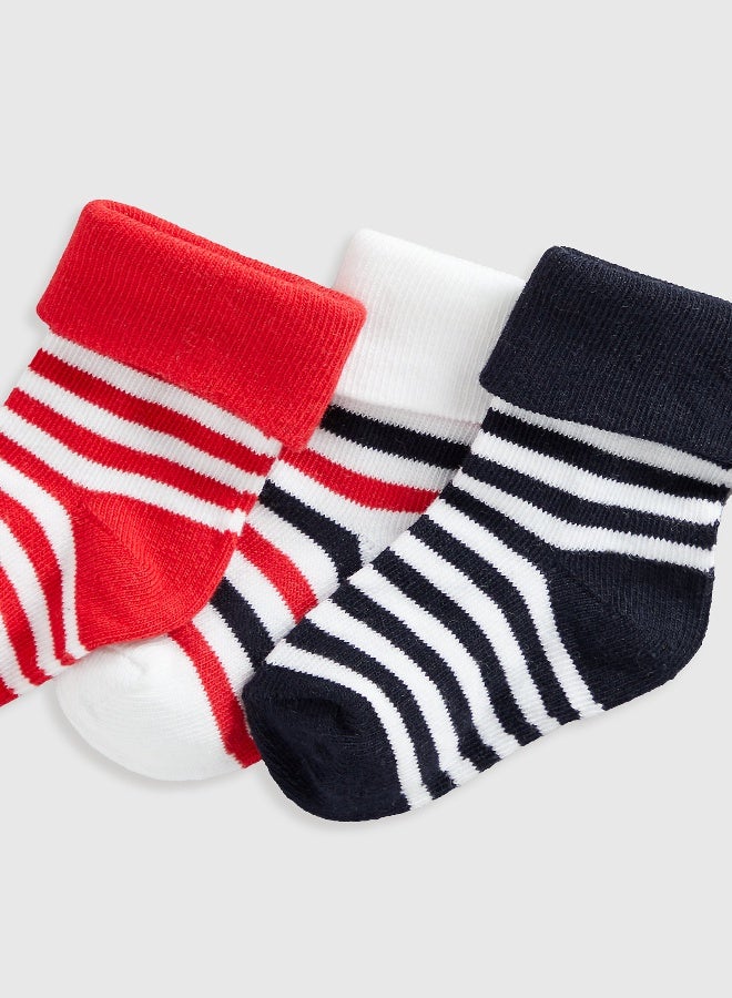 mothercare Striped Turn-Over-Top Baby Socks - 5 Pack  - Image 2