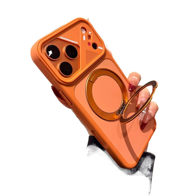 Silicone MagSafe Case for iPhone 16 / 16 Plus / 16 Pro / 16 Pro Max with Drop Protection and Kickstand plus Shockproof plus Strong Magnetic plus Skin Feel in Orange - Image 1