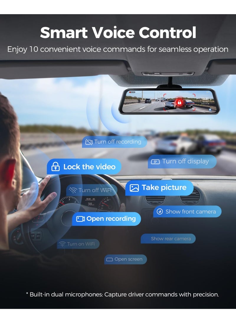 AZDOME - 4K+2.5K Mirror Dash Cam with ADAS, BSD and LCA, 12" Rear View Mirror Camera with 5GHz WiFi and Voice Control, Rearview Mirror Backup Camera Includes 64GB Card, GPS, Parking Monitor - Image 1