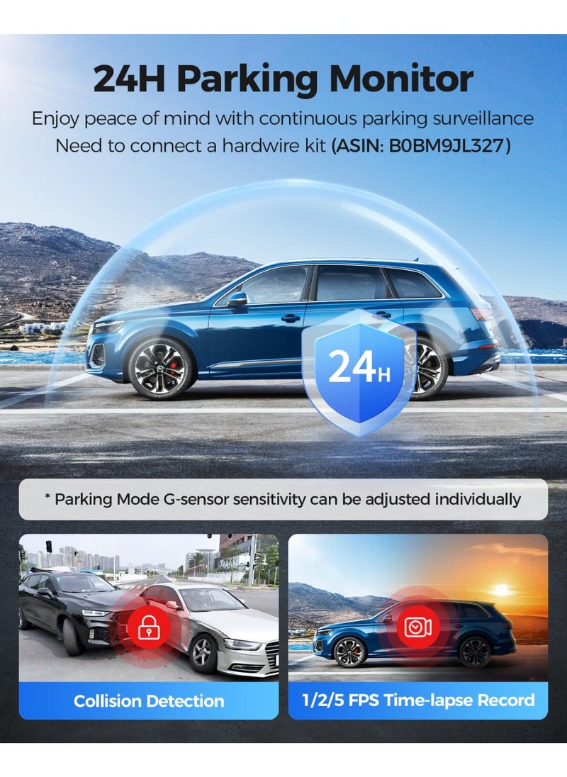 AZDOME - 4K+2.5K Mirror Dash Cam with ADAS, BSD and LCA, 12" Rear View Mirror Camera with 5GHz WiFi and Voice Control, Rearview Mirror Backup Camera Includes 64GB Card, GPS, Parking Monitor - Image 1