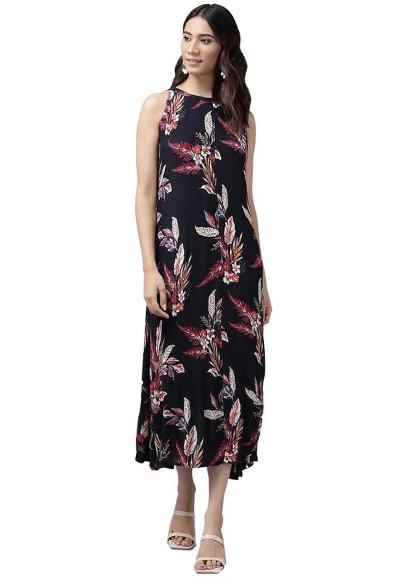 Yash Gallery Women's Rayon Crepe Floral Printed A-Line Maxi Dress Sleeveless Round Neck Casual Summer Dress Lightweight Comfortable Long Dress for Women - Image 1