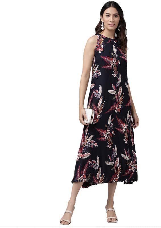 Yash Gallery Women's Rayon Crepe Floral Printed A-Line Maxi Dress Sleeveless Round Neck Casual Summer Dress Lightweight Comfortable Long Dress for Women - Image 4