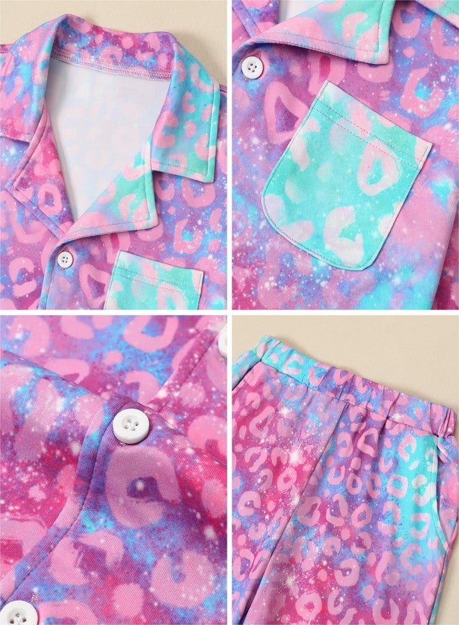 CARETOO Girls Pajamas Satin Long Sleeve Long Pants with Headband Pajama Set Kids Cute Button down Sleepwear 4-12Y, Purple Unicorn, 7-8 years - Image 4